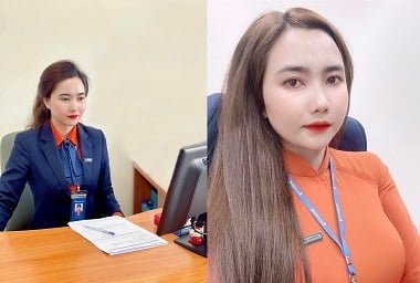 Em nhân viên ngân hàng xinh đẹp vẻ vú to, trắng trẻo